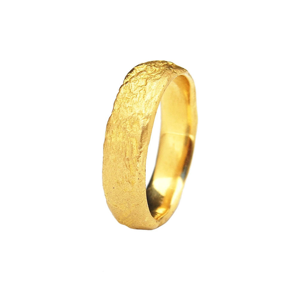 5mm Rounded Silk Textured Ring, 18k Yellow Gold
