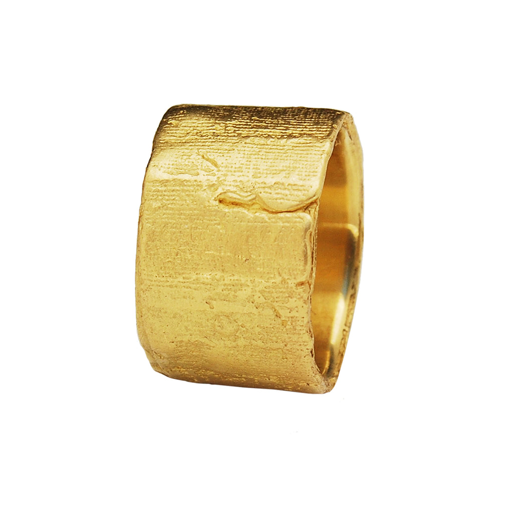Extra Wide Silk Textured Ring, 18k Yellow Gold