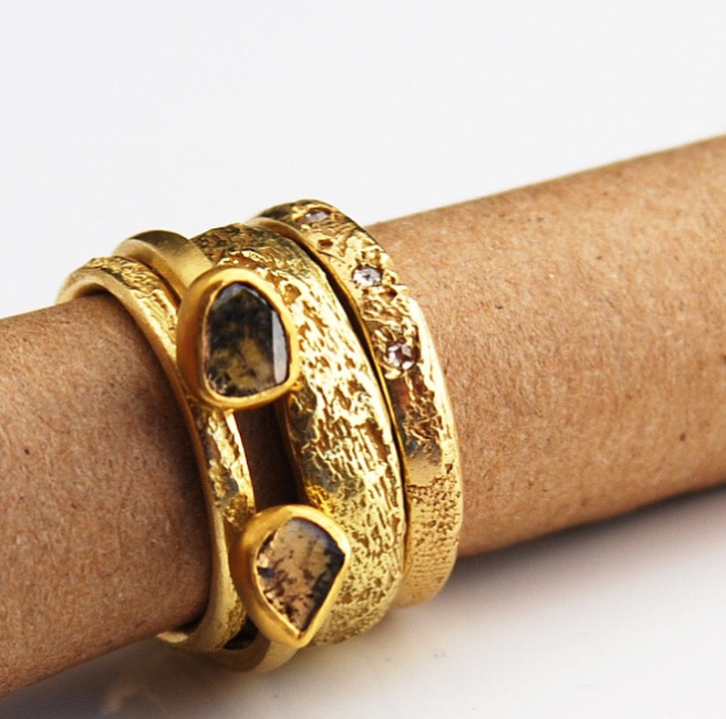 5mm Rounded Silk Textured Ring, 18k Yellow Gold