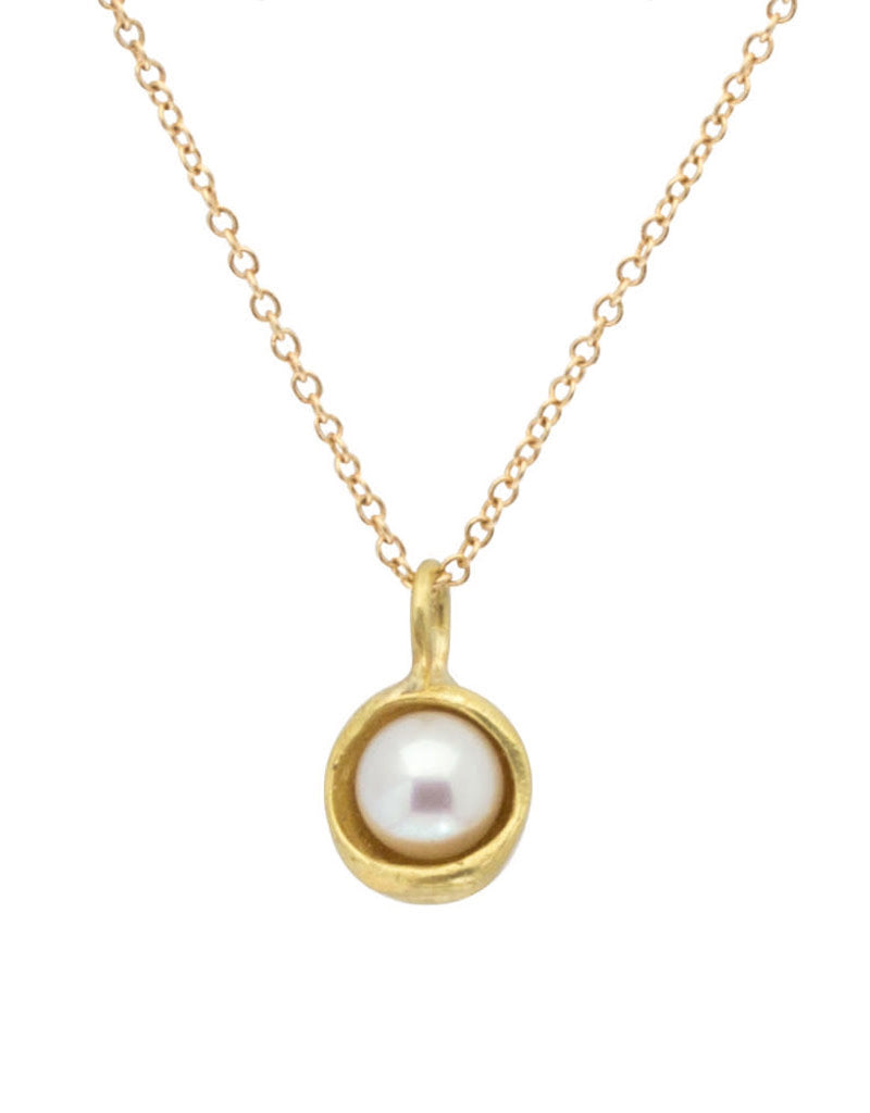 18k Gold Water Droplet Pendant With Pearl, Small