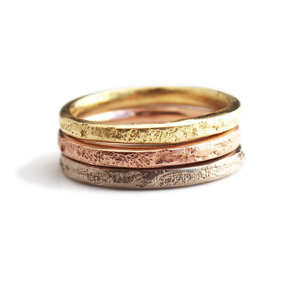 2mm Silk Textured Ring, 18k Yellow Gold