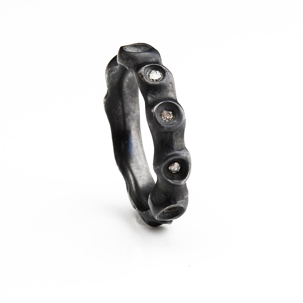 Barnacle Ring -Oxidized Silver and Grey Diamond