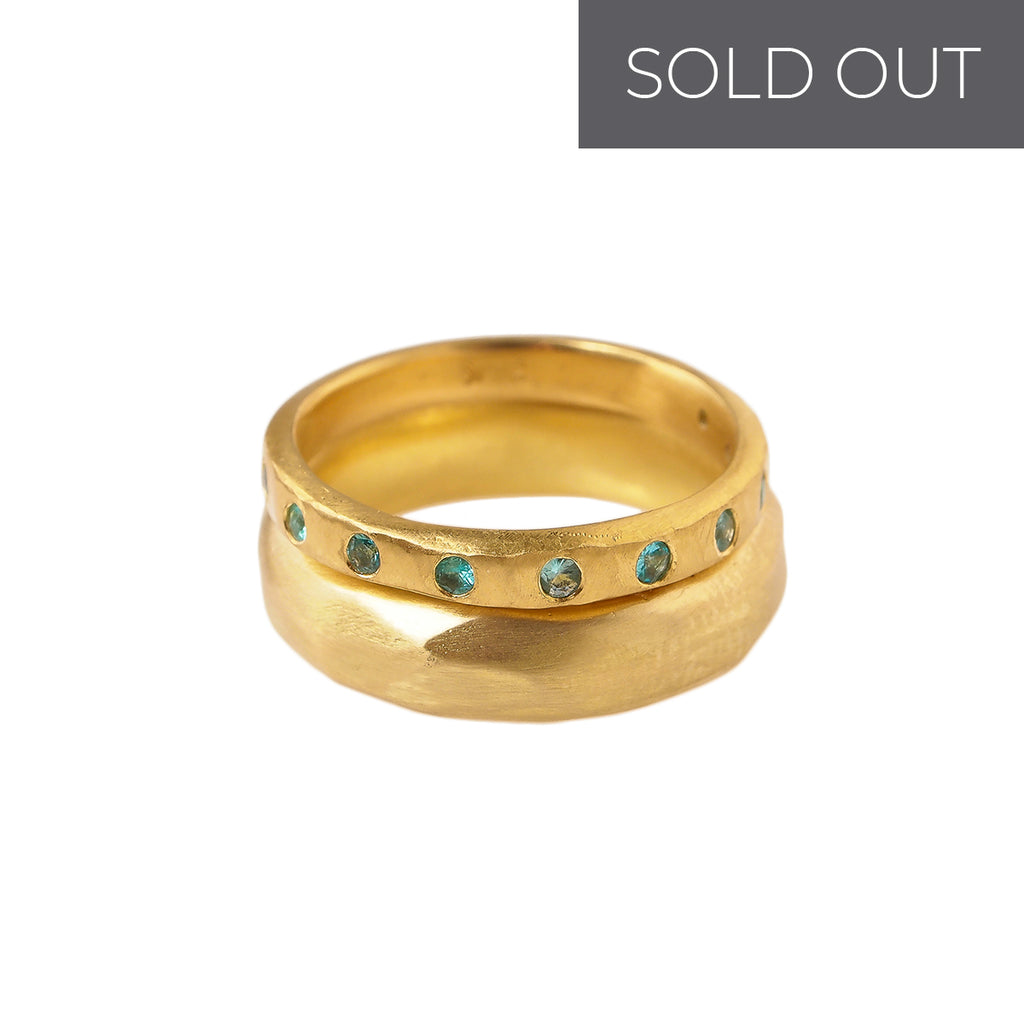 Faceted Gold Band & Tourmaline Wedding Band