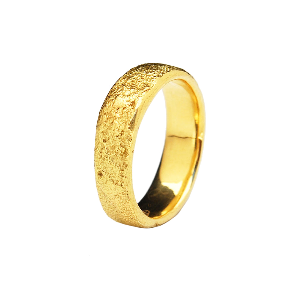 5mm Flat Silk Textured Ring, 18k Yellow Gold