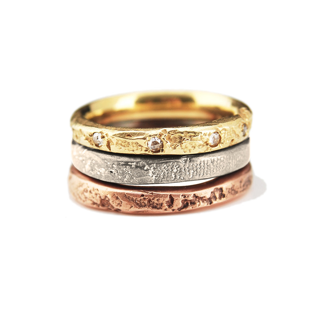3mm Silk Textured Ring, 14k Palladium White Gold